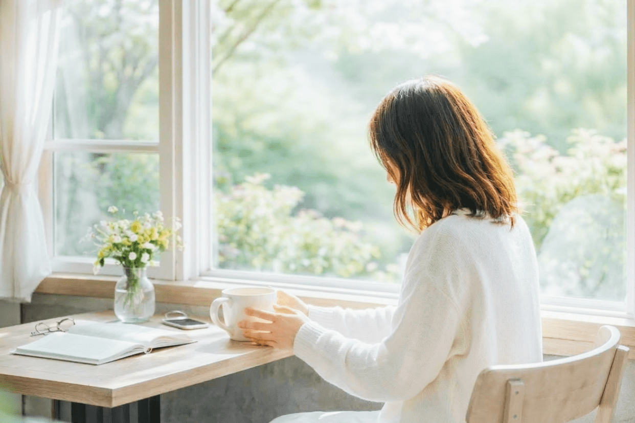 窓辺でゆっくり休む女性｜就労継続支援B型スパークワークス泉中央のセルフケア